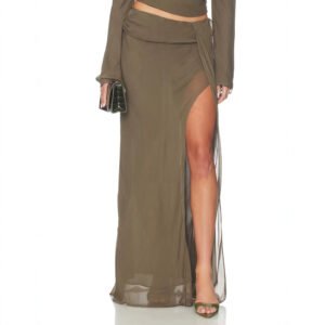 Stand-collar Pleated Flared Long-sleeve Top High-waisted Skirt