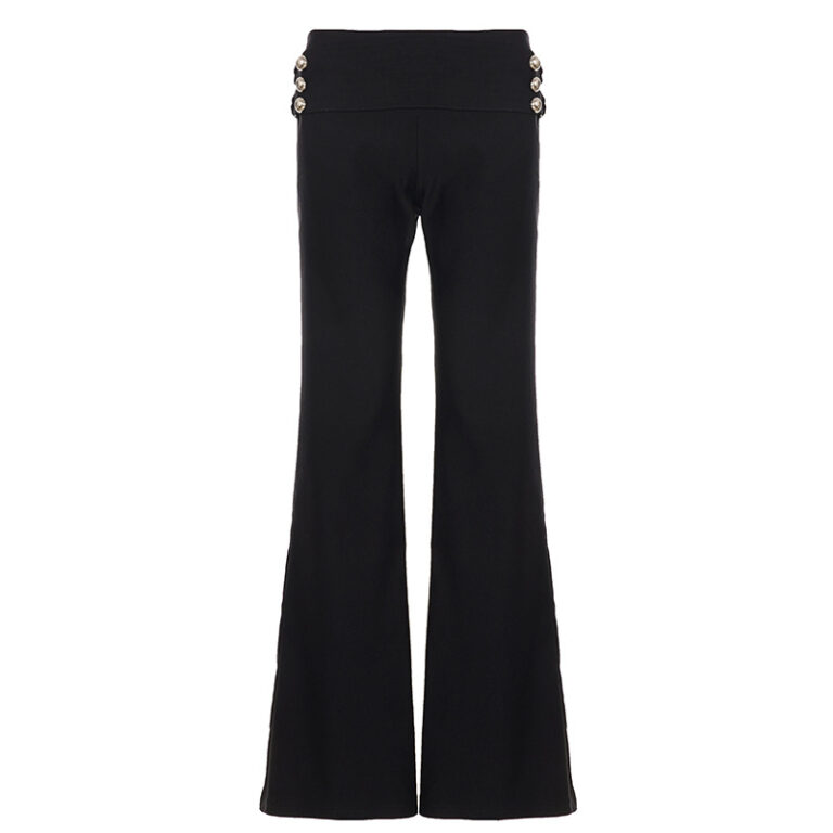 Low-rise Slim-fit Bootcut Pants With Metal Buttons