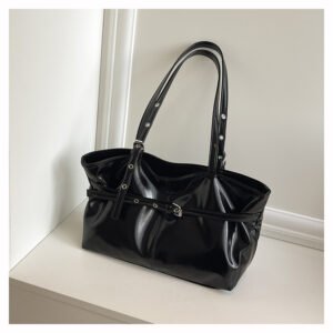 Retro Korean-style Leather-buckle Handbag With Shoulder Strap