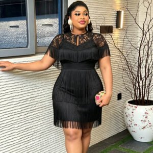 Plus-size Women's Black Tassel Lace Dress