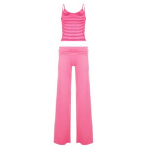 Striped Color-block Camisole And Straight-leg Casual Pants Set