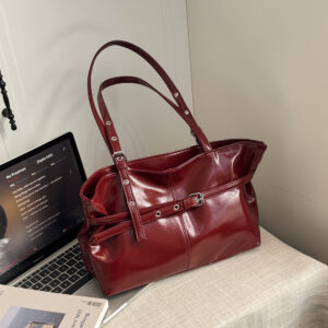 Retro Korean-style Leather-buckle Handbag With Shoulder Strap