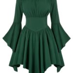 Medieval Vintage Off Shoulder Dress - Women's Cinched Waist Asymmetrical Hem Summer Casual Tunic