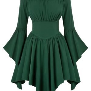Medieval Vintage Off Shoulder Dress - Women's Cinched Waist Asymmetrical Hem Summer Casual Tunic