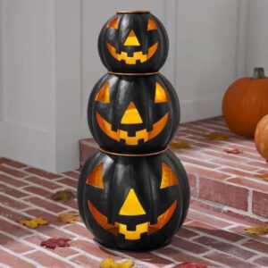 Pre-Lit Black Metal Jack-O-Lantern Set with LED Candles - Set of 3 Halloween