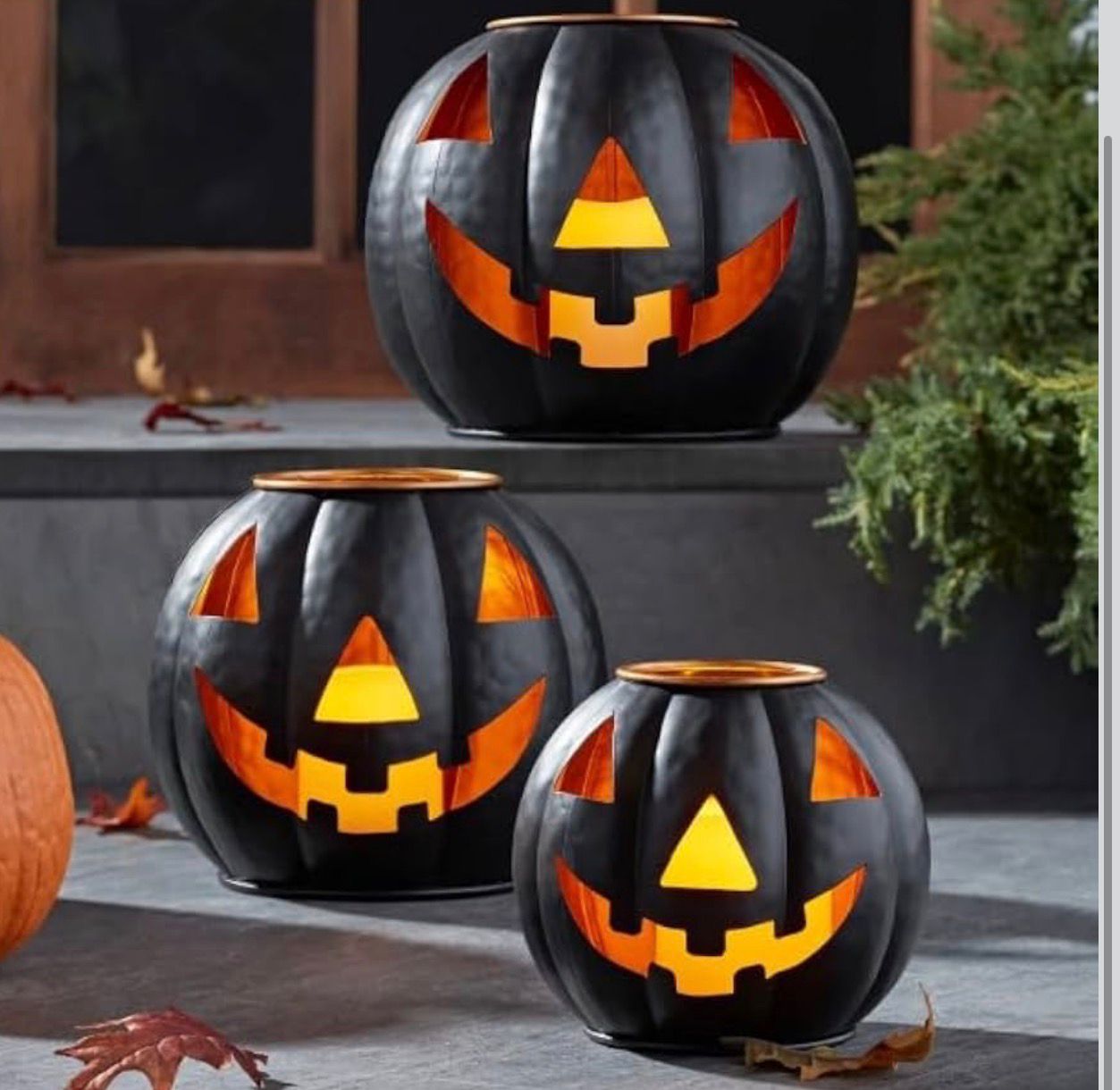 Pre-Lit Black Metal Jack-O-Lantern Set with LED Candles - Set of 3 Halloween - Image 5