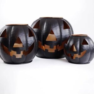 Pre-Lit Black Metal Jack-O-Lantern Set with LED Candles - Set of 3 Halloween