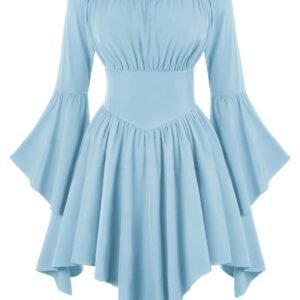 Medieval Vintage Off Shoulder Dress - Women's Cinched Waist Asymmetrical Hem Summer Casual Tunic