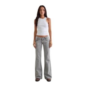 Womens Stretch Slim-Fit Solid-Color Bootcut Denim Jeans