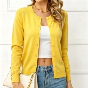 Women's Buckle Round Neck Long Sleeve Soft Knitted