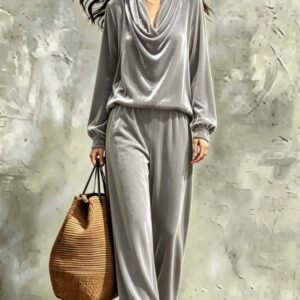 Womens Fallwinter New Drop-shoulder Top And Straight-leg Pants Set