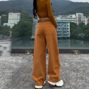 Orange-flared Wide-leg Denim Jeans