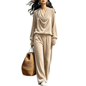 Womens Fallwinter New Drop-shoulder Top And Straight-leg Pants Set