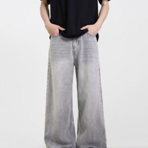 Black And Gray Wide-leg Jeans High-waisted Loose-fit Slim-cut