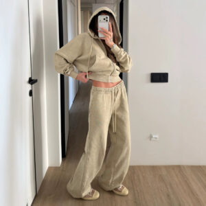 Womens Washed Hoodie Two-piece Set