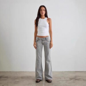 Womens Stretch Slim-Fit Solid-Color Bootcut Denim Jeans