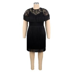Plus-size Women's Black Tassel Lace Dress