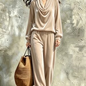 Womens Fallwinter New Drop-shoulder Top And Straight-leg Pants Set