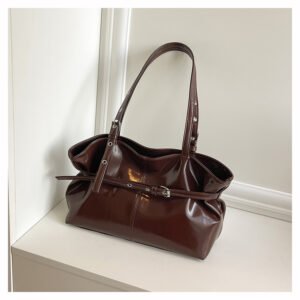 Retro Korean-style Leather-buckle Handbag With Shoulder Strap