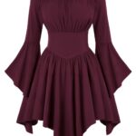 Medieval Vintage Off Shoulder Dress - Women's Cinched Waist Asymmetrical Hem Summer Casual Tunic