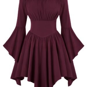 Medieval Vintage Off Shoulder Dress - Women's Cinched Waist Asymmetrical Hem Summer Casual Tunic