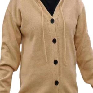Womens Solid-color V-neck Single-breasted Hooded Sweater