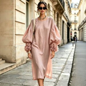 New Lantern-sleeve Loose-fit Mini Dress
