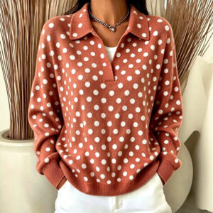 Loose-fitting Long-sleeve Polo-neck Knit Sweater With Digital Print