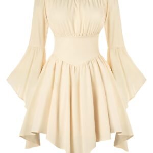 Medieval Vintage Off Shoulder Dress - Women's Cinched Waist Asymmetrical Hem Summer Casual Tunic