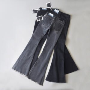 Retro Denim Low-rise Frayed Bell-bottoms