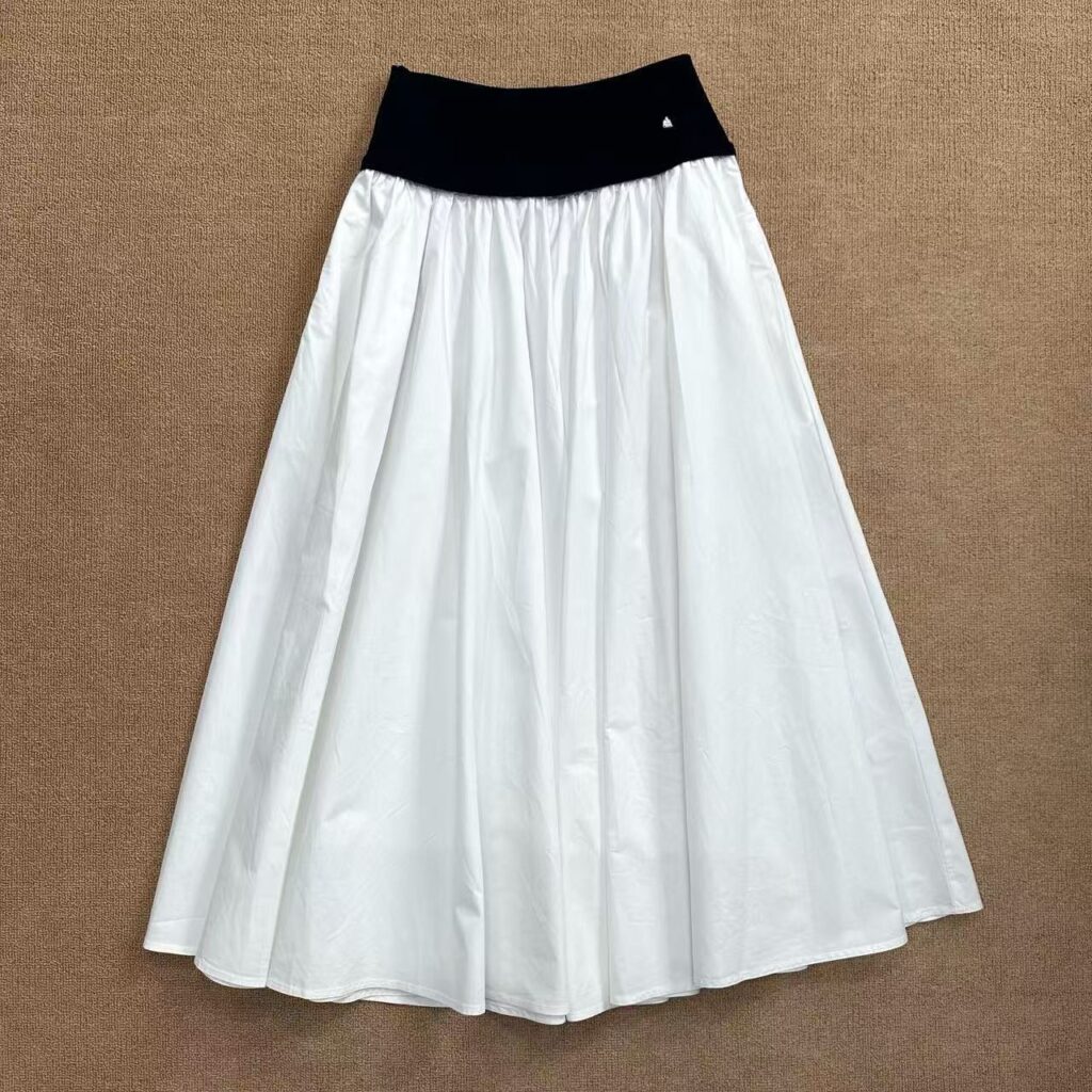 Wide-waist Woven Belt Mid-length Skirt