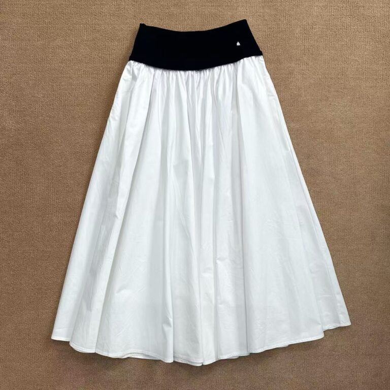 Wide-waist Woven Belt Mid-length Skirt
