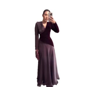 Womens Elegant Waist-cinching Long Dress
