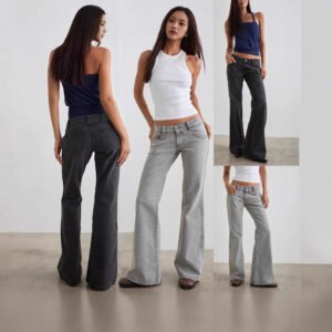 Womens Stretch Slim-Fit Solid-Color Bootcut Denim Jeans
