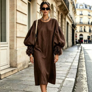 New Lantern-sleeve Loose-fit Mini Dress
