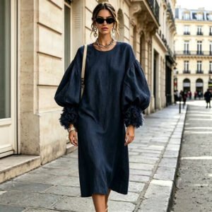 New Lantern-sleeve Loose-fit Mini Dress