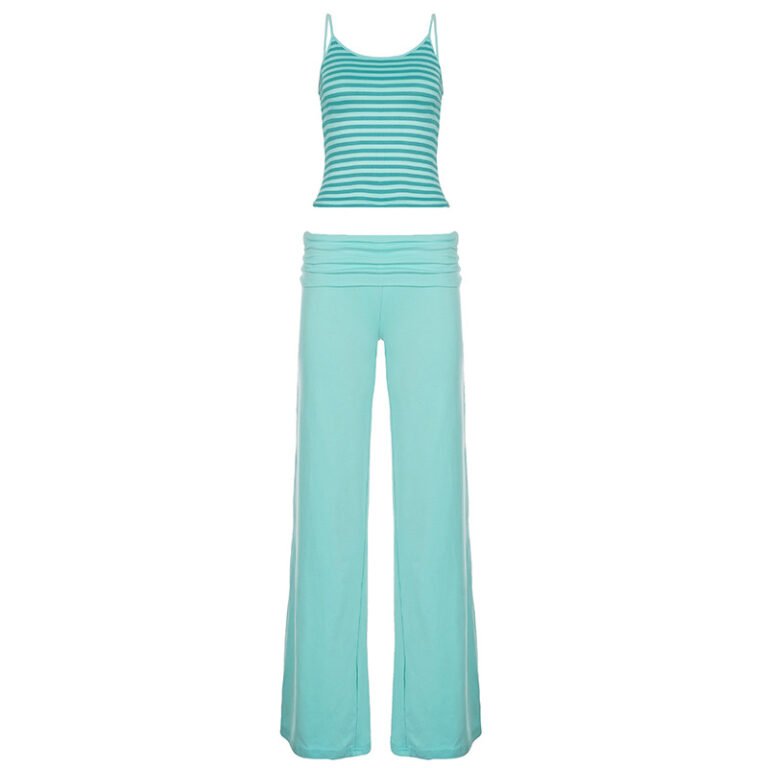 Striped Color-block Camisole And Straight-leg Casual Pants Set