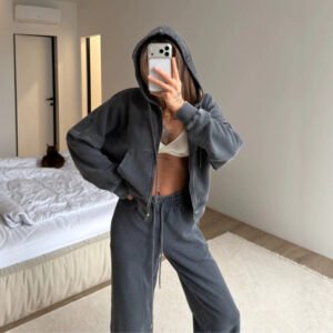 Womens Washed Hoodie Two-piece Set