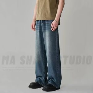 Black And Gray Wide-leg Jeans High-waisted Loose-fit Slim-cut