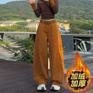 Orange-flared Wide-leg Denim Jeans