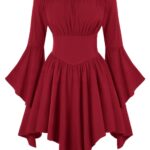 Medieval Vintage Off Shoulder Dress - Women's Cinched Waist Asymmetrical Hem Summer Casual Tunic