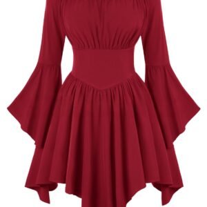 Medieval Vintage Off Shoulder Dress - Women's Cinched Waist Asymmetrical Hem Summer Casual Tunic
