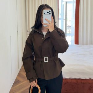 Women's Lace-up Waist-cinched Stand-up Collar Jacket