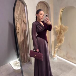 Womens Elegant Waist-cinching Long Dress