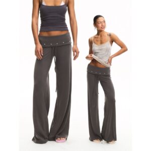 Comfortable Dark Gray Draping Wide-leg Pants For Women