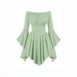 Medieval Vintage Off Shoulder Dress - Women's Cinched Waist Asymmetrical Hem Summer Casual Tunic