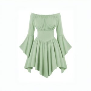 Medieval Vintage Off Shoulder Dress - Women's Cinched Waist Asymmetrical Hem Summer Casual Tunic