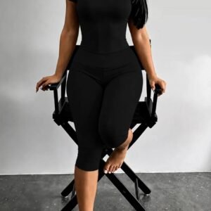 Summer New Striped Short-sleeve Leggings Set