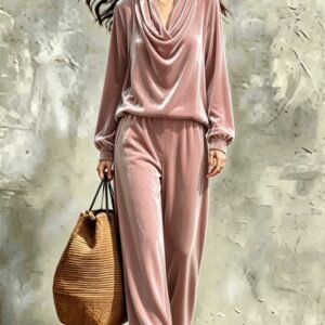 Womens Fallwinter New Drop-shoulder Top And Straight-leg Pants Set