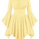 Medieval Vintage Off Shoulder Dress - Women's Cinched Waist Asymmetrical Hem Summer Casual Tunic